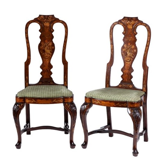A pair of Dutch style marquetry chairs