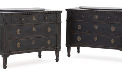 A pair of black-painted Swedish chests-of-drawers. Gustavian style, 19th century and later....