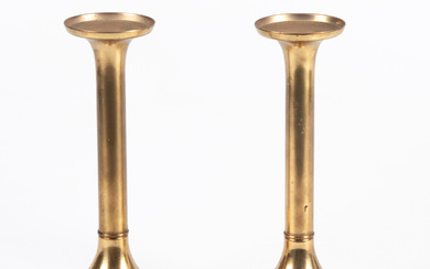 A pair of brass candlesticks, G.V.Harnisch Eftf, Copenhagen.