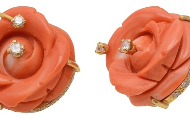A pair of coral and diamond ear-studs by Sasha Ratiu