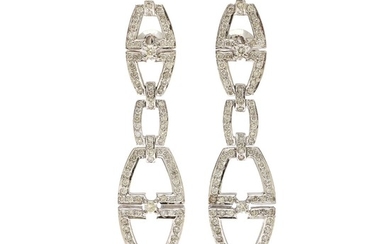 A pair of ear pendants each set with numerous brilliant-cut diamonds, totalling app. 1.90 ct., mounted in 14k rhodium plated gold. L. app. 5.5 cm. (2)