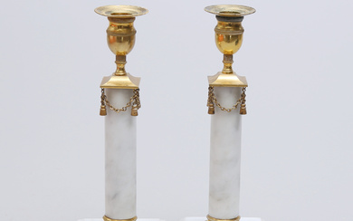 A pair of late Gustavian style marble/ brass candlesticks, 20th century.