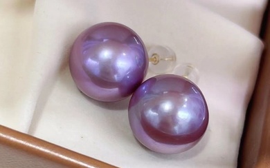 A pair of rare primary color imperial purple pearl earrings