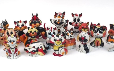 A quantity of Lorna Bailey pottery cats, 20th century and later, to include cats of red and orange colour way, artist signature to bases, tallest 16.5cm high (22)