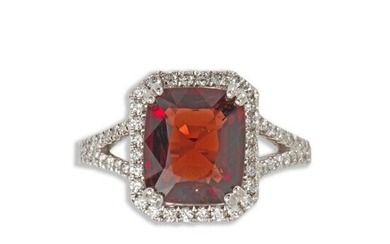A red spinel, diamond and fourteen karat white gold