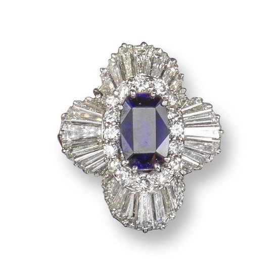 A sapphire and diamond ballerina cluster ring, centred...