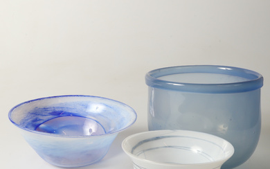 A set of 3 bowls, art glass, fol. a. Ulla Forsell.