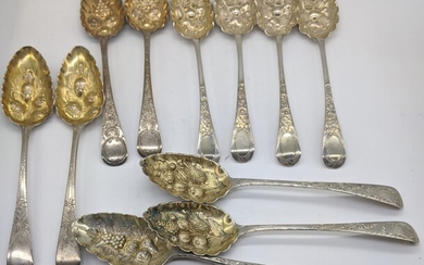 A set of 4 Georgian silver berry spoons together...