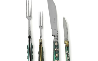 A set of four folding steel blades and tines, Saxony, 18th century