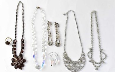 A small collection of costume jewellery, comprising five Bohemian crystal...