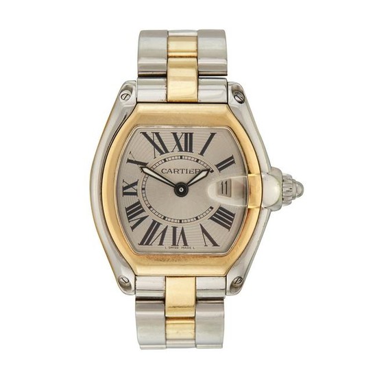 A stainless steel and gold bracelet wristwatch with