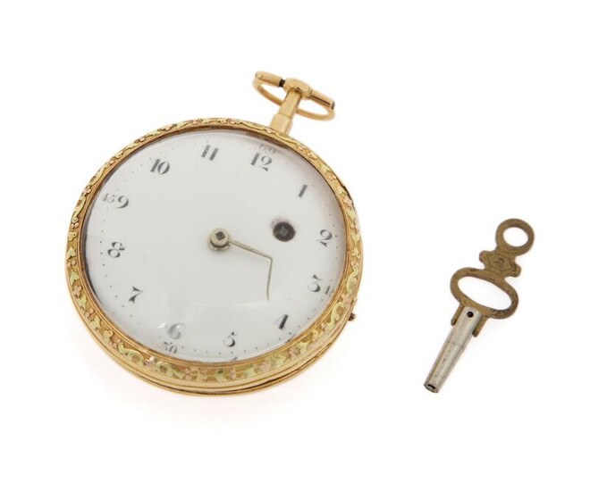 SOLD. A verge pocket watch in a tricoloured gold case. Late 18th century. Weight 68 g. Case diam. 45 mm. – Bruun Rasmussen Auctioneers of Fine Art