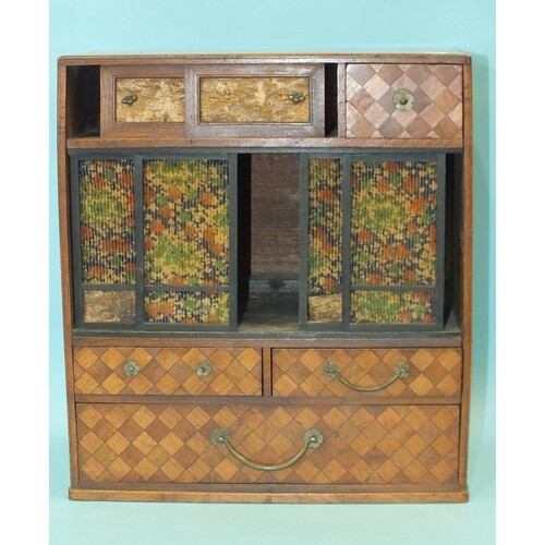 A walnut and parquetry Oriental jewellery cabinet, the recta...