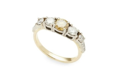 A yellow and colourless diamond five-stone ring