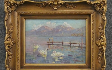 ALEXANDER PAPALE 1941, Impressionism O/b Ducks on River