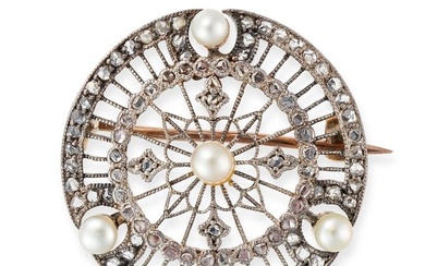 AN ANTIQUE DIAMOND AND PEARL BROOCH, EARLY 20TH CENTURY the openwork brooch set throughout with rose