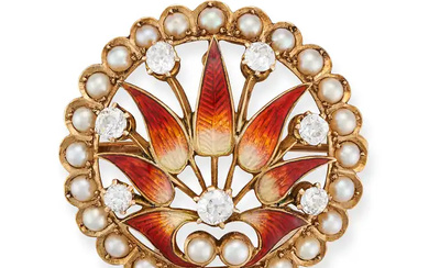 AN ANTIQUE DIAMOND, ENAMEL AND PEARL BROOCH / PEND ...