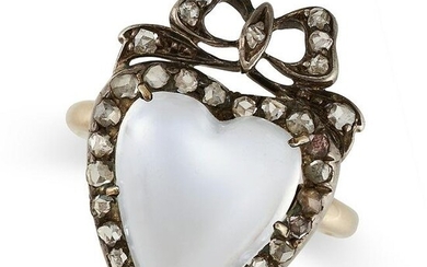 AN ANTIQUE MOONSTONE AND DIAMOND SWEETHEART RING, 19TH CENTURY AND LATER in yellow gold and silver