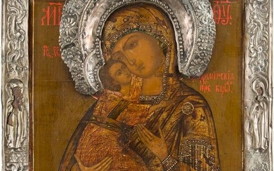 AN ICON SHOWING THE VLADIMIRSKAYA MOTHER OF GOD WITH