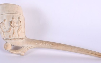 AN UNUSUAL ANTIQUE CONTINENTAL MEERSCHAUM PIPE of Sporting interest, depicting rugby and footballing