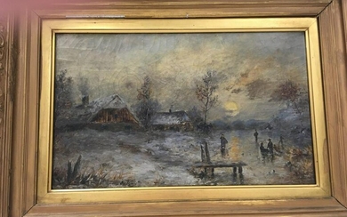 ANTIQUE FRAMED DUTCH OIL ON CANVAS PAINTING