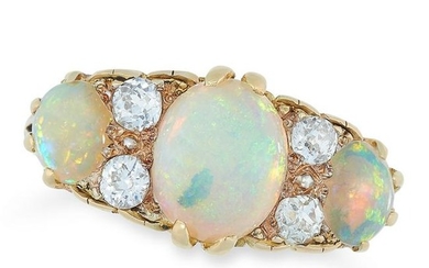 ANTIQUE OPAL AND DIAMOND RING set with three cabochon
