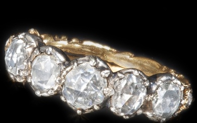 ANTIQUE ROSE CUT DIAMOND 5-STONE RING, Diamonds bright and l...