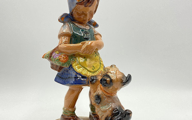 ART DECO CERAMIC FIGURE “GIRL WITH DOG”, GERMANY, AROUND 1930.