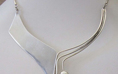 AVI SOFFER Vintage modernist silver sterling 925 collar necklace set w/ faceted rock crystal, 46 gr.