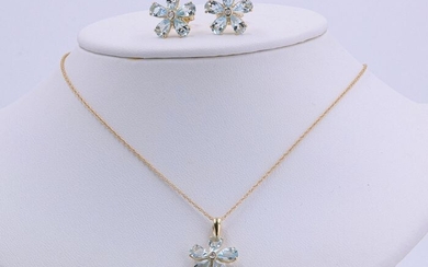 Aelra Joaillerie - 14 kt. Yellow gold - Earrings, Necklace with pendant, Pendant - 2.60 ct Aquamarine - Diamond