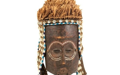 African Congo Kuba Lele Carved Helmet Mask