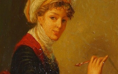 After Elisabeth Louise Vigée Le Brun, French 1755-1842- Self-Portrait; oil on copper, 25.5 x 20.5 cm Note: The original is held in The State Hermitage Museum, ref. no. ??-7586.