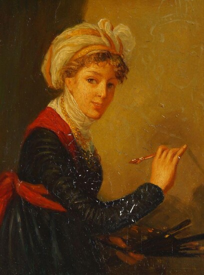 After Elisabeth Louise Vigée Le Brun, French 1755-1842- Self-Portrait; oil on copper, 25.5 x 20.5 cm Note: The original is held in The State Hermitage Museum, ref. no. ??-7586.