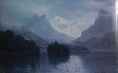 Albert Bierstadt, Mountain Scene, Poster on board