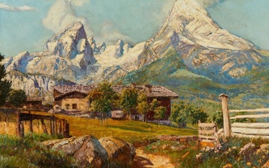 Alois Arnegger (1879-1963) - Die Almhütte, im Hintergrund der Watzmann