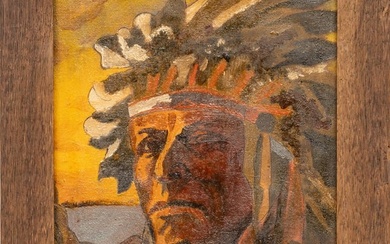 American Oil on Canvas, Ca. Mid 20th C., "Portrait of a Chief", H 14.75" W 11"