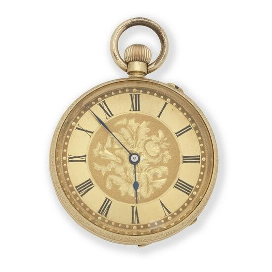 An 18K gold keyless wind open face pocket watch Circa 1880