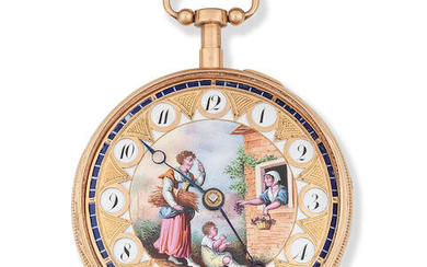 An 18K gold open face key wind quarter repeating pocket watch