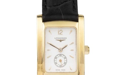 An 18ct gold lady's Dolcevita wristwatch by Longines, the rectangular...