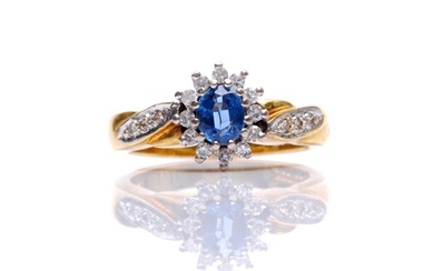 An 18ct sapphire and diamond cluster ring, central sapphire ...