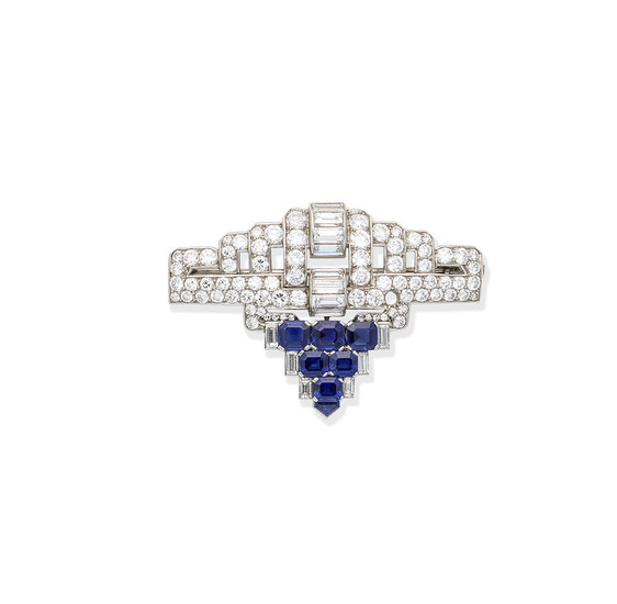 An Art Deco sapphire and diamond brooch