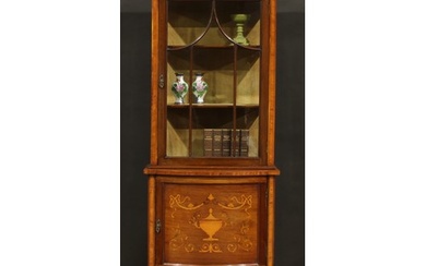 An Edwardian satinwood banded mahogany display cabinet, moul...