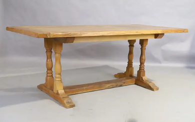 An English elm refectory table, late 19th/early 20th century, the plank top...