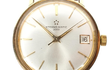 An Eterna Matic 3000 gents wristwatch, the silvered dial with baton hour markers