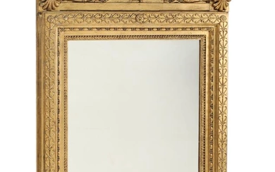 An early 19th century Empire giltwood mirror, decorated with angels. H. 157....
