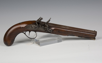 An early 19th century flintlock pistol by Dutton with octagonal barrel, length 24cm, full-stocked wi