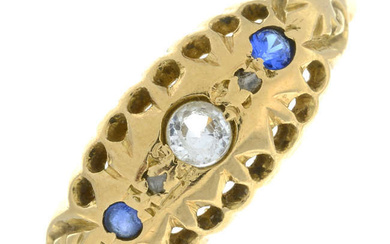 An early 20th century 18ct gold and blue and white paste five-stone ring.
