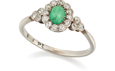 An early 20th century emerald and diamond cluster ring, the...