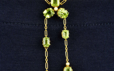 An early 20th century 15ct gold peridot and split pearl negligee pendant.