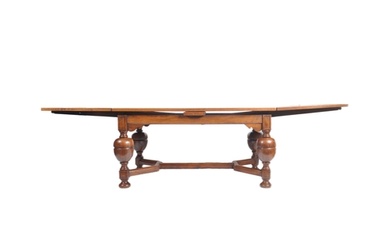 An early 20th century large oak and parquetry draw leaf refe...